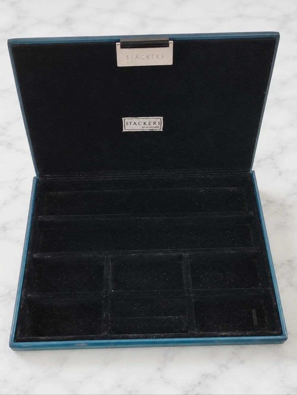 Stackers Turquoise Beveled Glass Jewelry Box Mirrored Vanity Organizer